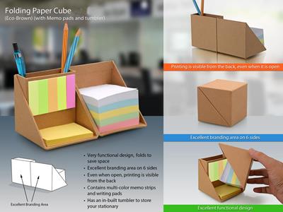 Generic Folding Paper Cube Eco Brown (with Memo Pads & Tumbler)