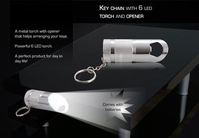 Key Chain With 6 LED Torch And Opener