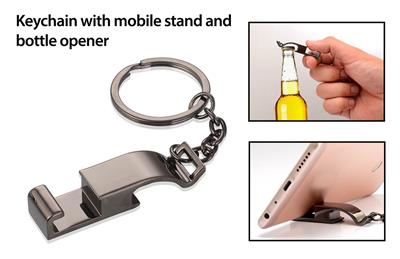 Keychain with Mobile Stand and Bottle Opener