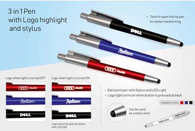 L123 - 3 In 1 Pen With Logo Highlight And Stylus