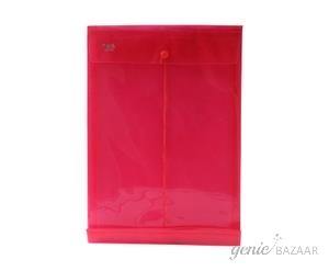 Saya SY-119 Foolscap Size Transparent Red Vertical Button Envelope Pack of 12