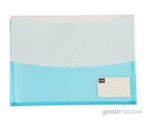 Saya SY-319 Foolscap Size Transparent Blue Double Pocket Clear Bag Expandable Pack of 12