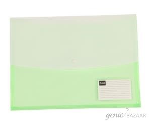 Saya SY-319 Foolscap Size Transparent Green Double Pocket Clear Bag Expandable Pack of 12