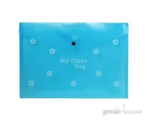 Saya SY-209F Flower Foolscap Size Transparent Blue Clear Bag Pack of 12