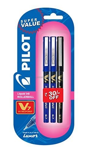 Pilot V7 Liquid Ink Roller Ball Pen (2 Blue + 1 Black)