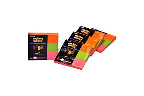 Oddy Re-Stick Neon Colored Notes,  75 x 75mm,  3 Colors,  40 Sheets per Pack,  10 Packs