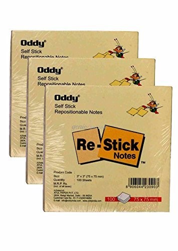 Oddy Self Stick Repositionable Notes,  3 x 3 inches,  100 Sheets per Pack - 10 Packs