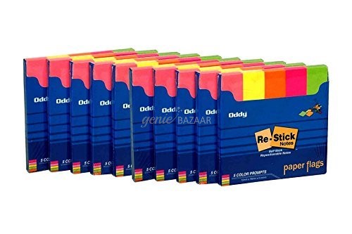 Oddy Paper Flags Prompts,  15 x 76mm,  5 Colors,  250 Sheets per Pack -10 Packs