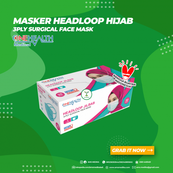 Masker Hijab / Headloop 3Ply Surgical Face Mask Onehealth