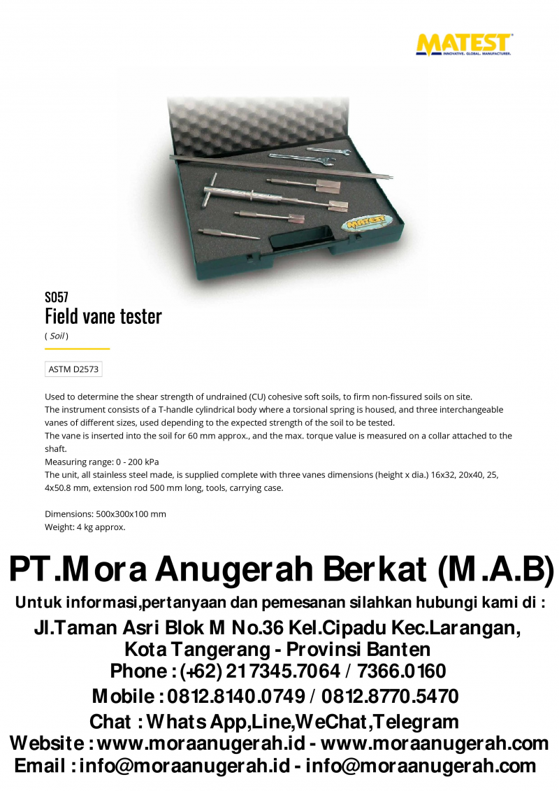 FIELD INSPECTION POCKET VANE TESTER PT Mora Anugerah Berkat