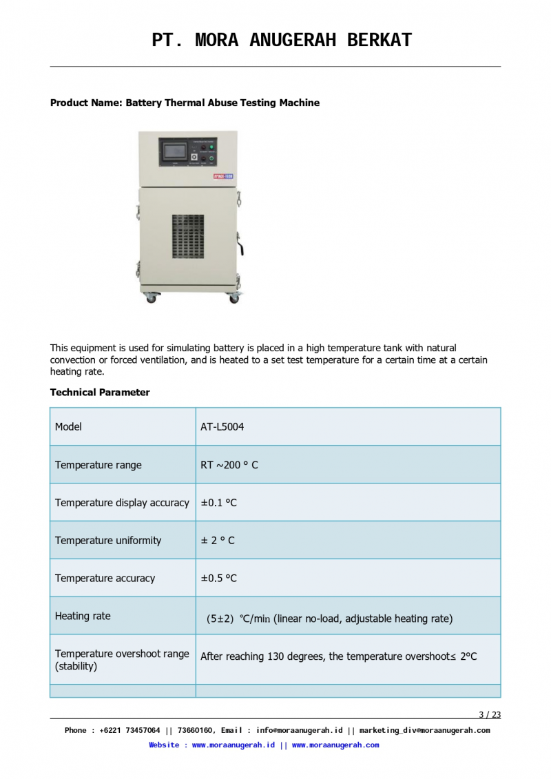 Battery Thermal Abuse Testing Machine PT Mora Anugerah Berkat