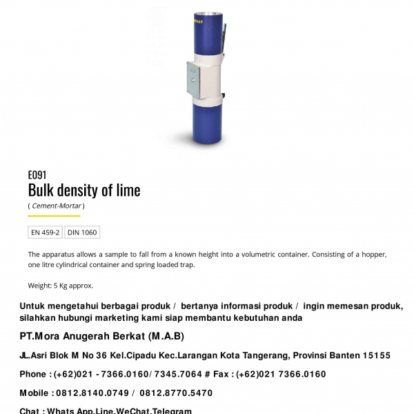 MATEST Bulk Density Of Lime & Dropping Apparatus PT Mora Anugerah