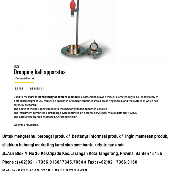 MATEST Bulk Density Of Lime & Dropping Apparatus PT Mora Anugerah