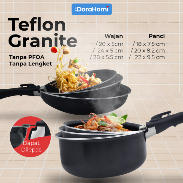 product DORAHOMI Fry Pan Cookware Panci Set Peralatan masak dapur Wajan teflon induksi anti lengket & karat