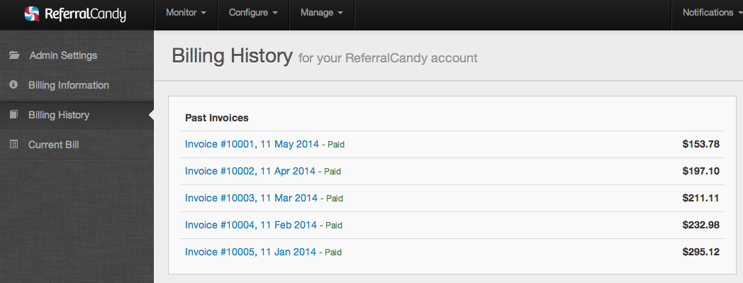 Billing History Page