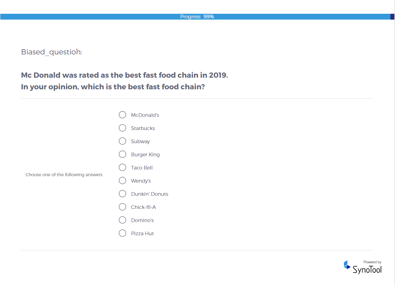 Questionnaire Design - A biased question