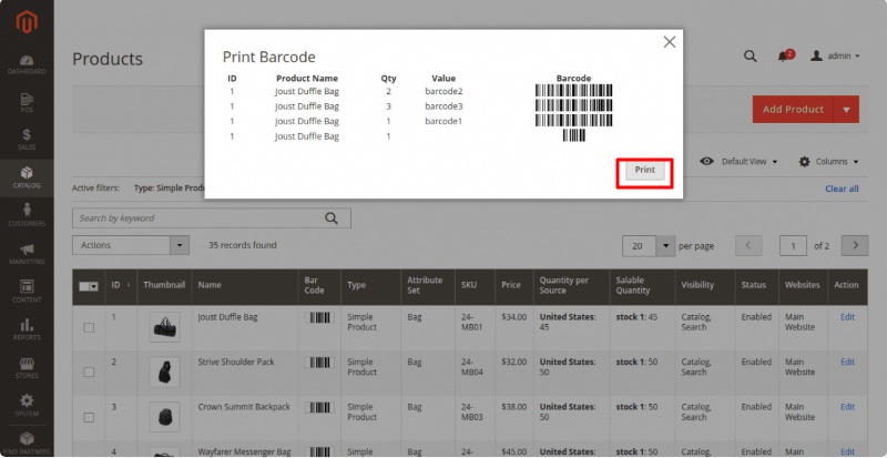 From where can the admin print these barcodes in Magento 2 POS Multiple ...