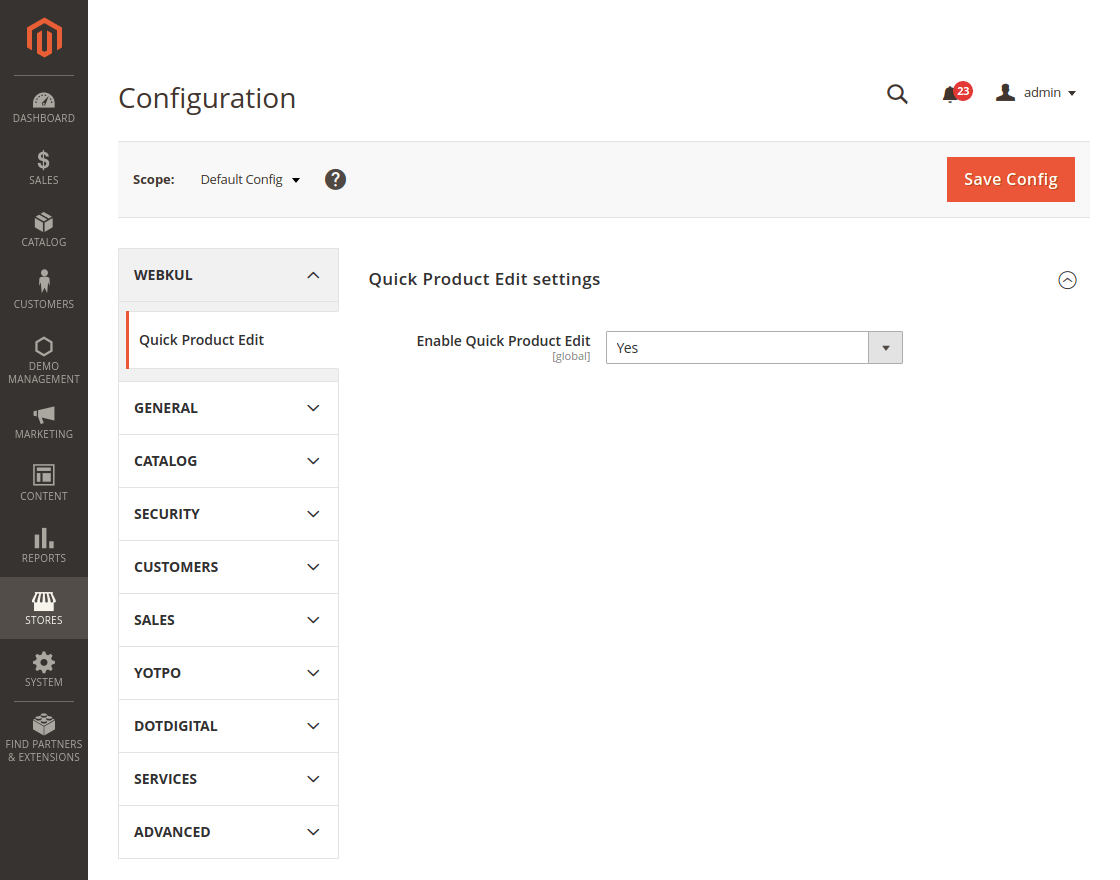 Can Admin enable or disable feature quick product edit in Magento 2?