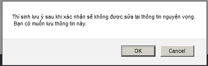 Nhấn OK để hoàn thành yêu cầu điều chỉnh nguyện vọng