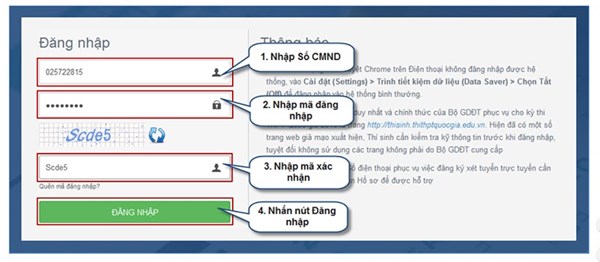 Giao diện website điều chỉnh nguyện vọng