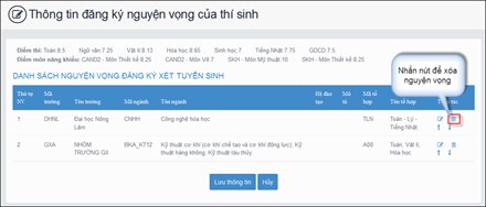 Bạn có thể xóa bỏ các nguyện vọng trước đó