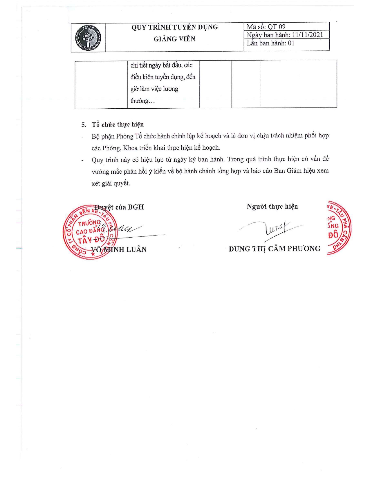 Quy trình tuyển dụng giảng viên
