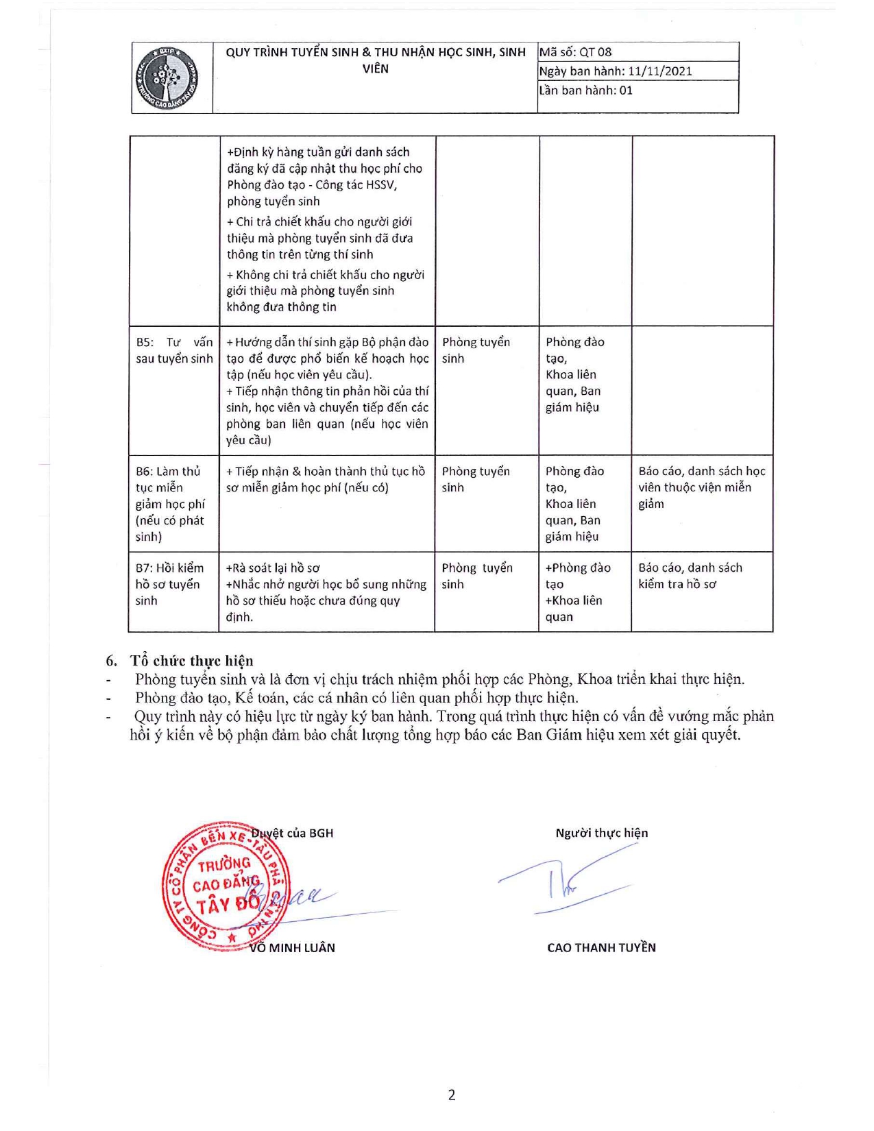 Quy trình tuyển sinh và thu nhận học sinh, sinh viên