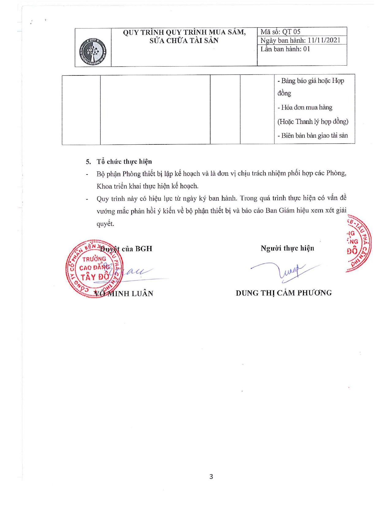 Quy trình mua sắm, sửa chữa tài sản