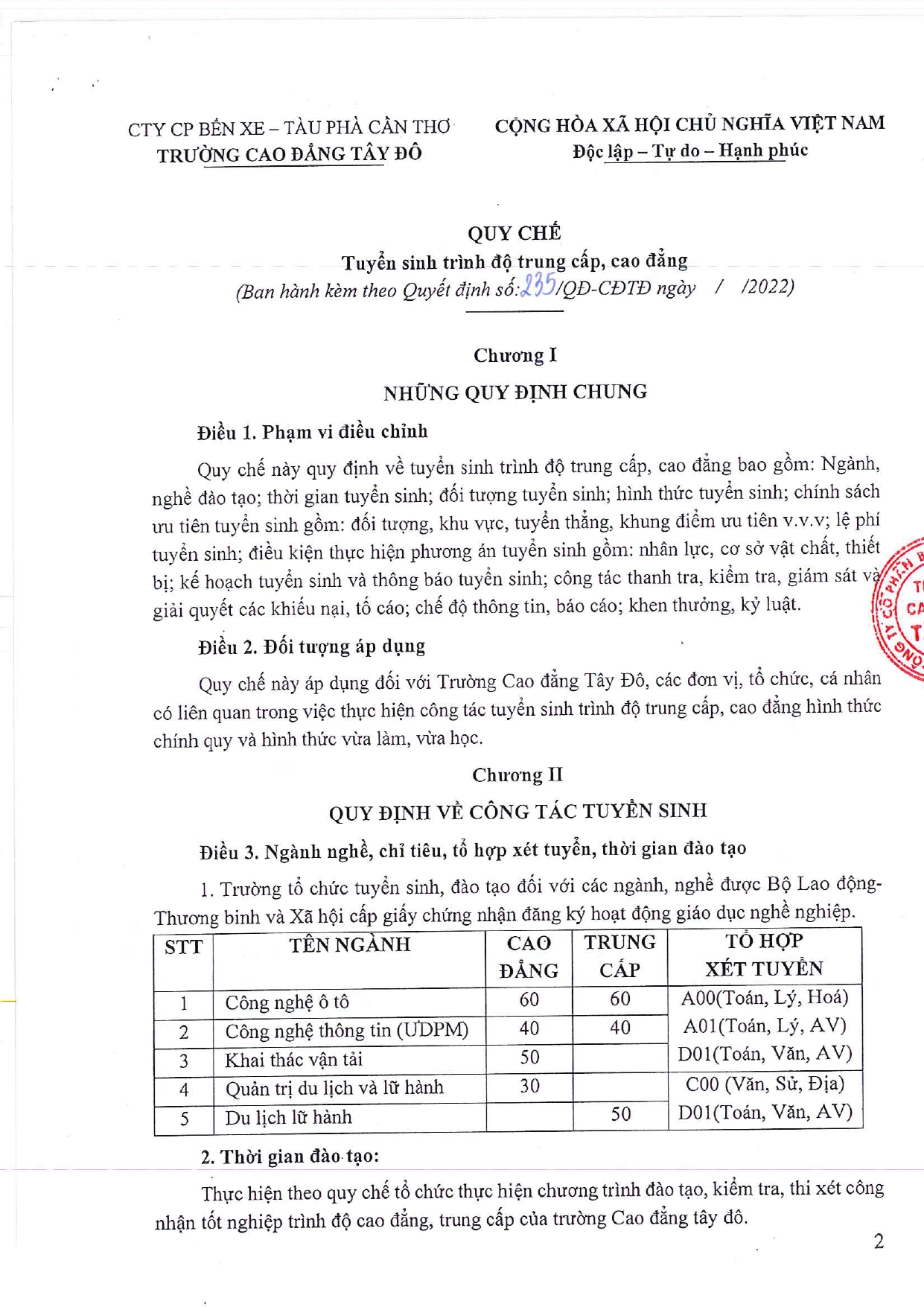 Quy chế Tuyển sinh năm 2022