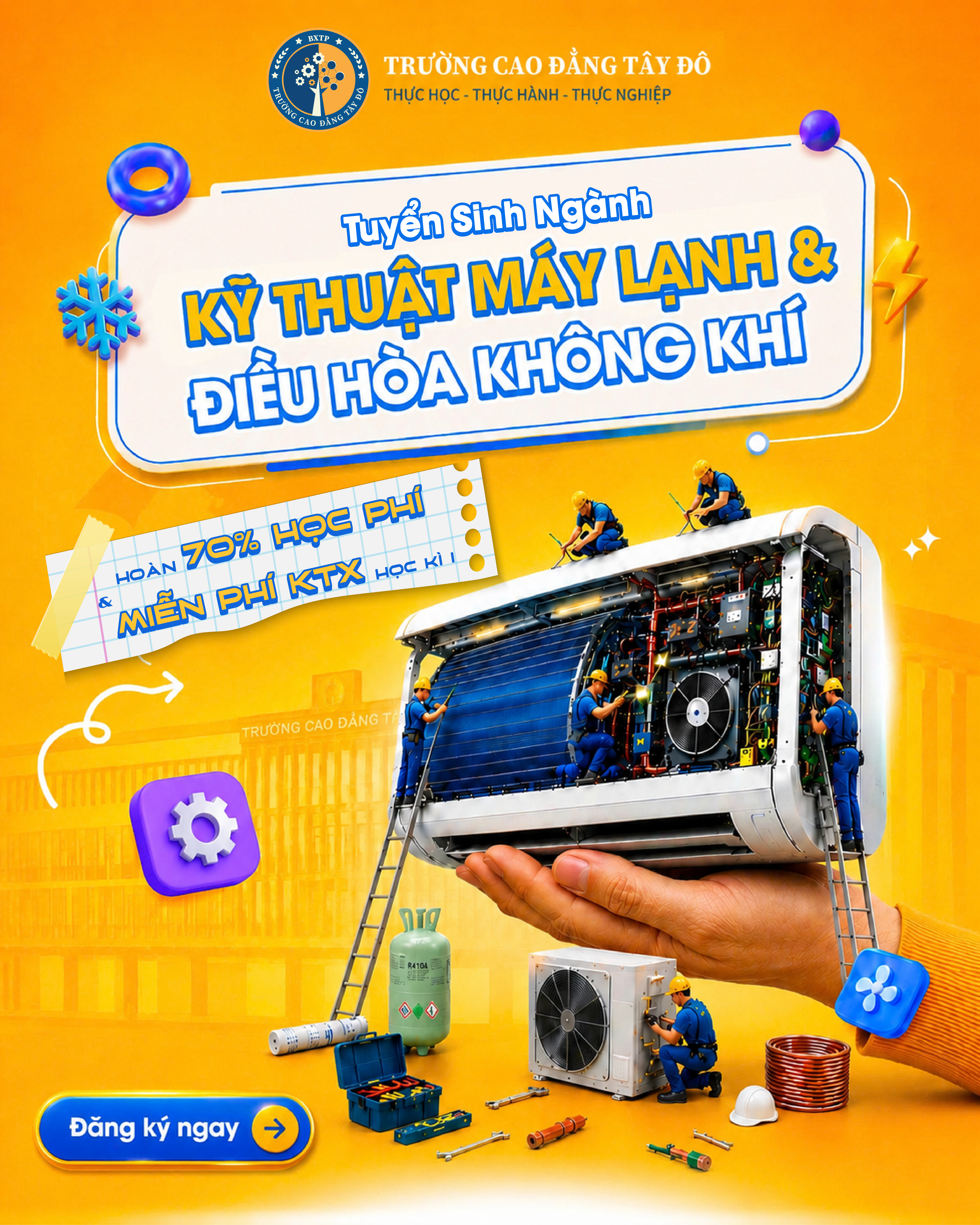 Cao đẳng Kỹ thuật m&aacute;y lạnh v&agrave; điều h&ograve;a kh&ocirc;ng kh&iacute; Cần Thơ
