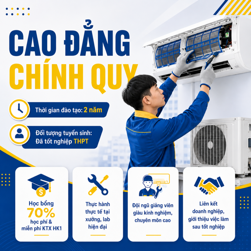 Tuyển sinh 2026 – Ng&agrave;nh Kỹ thuật M&aacute;y lạnh & Điều ho&agrave; Kh&ocirc;ng kh&iacute;