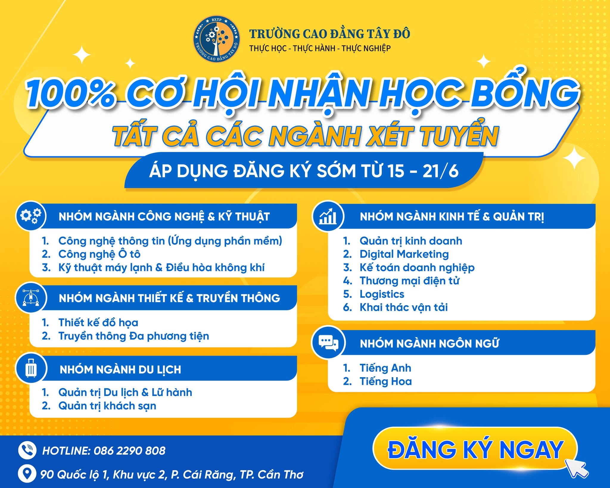 Cao Đẳng C&ograve;n Tuyển Sinh Tại Cần Thơ 2026: Đăng K&yacute; X&eacute;t Tuyển Ngay Tại Cao Đẳng T&acirc;y Đ&ocirc;