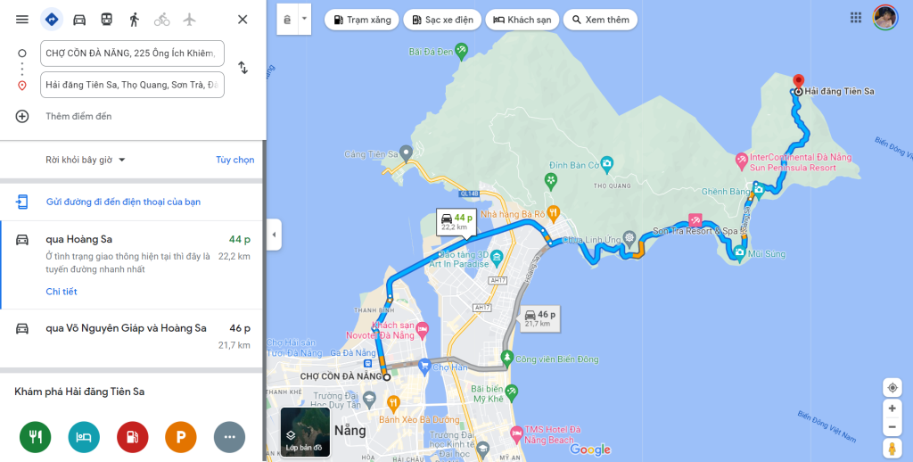 Đường đi từ chợ Cồn đến hải đăng