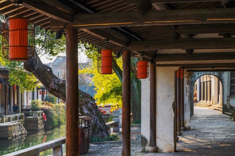 Cảnh sắc thơ mộng tại Châu Trang Cổ Trấn buổi sớm mai.