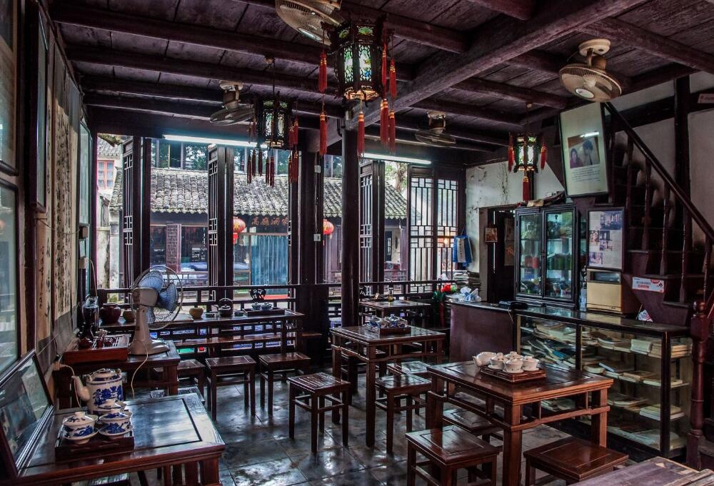 Trà quán San Mao tại Châu Trang Cổ Trấn. 