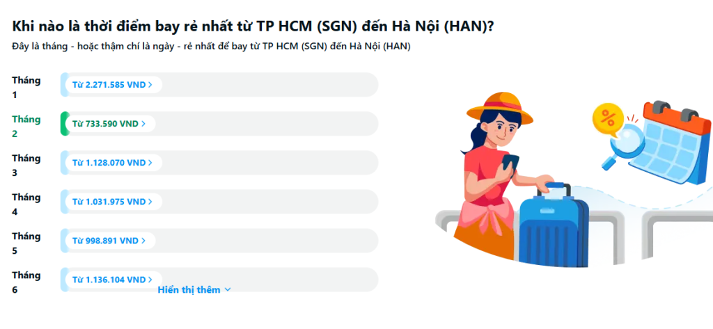 tinh nang so sanh ve may bay theo thang tren Traveloka