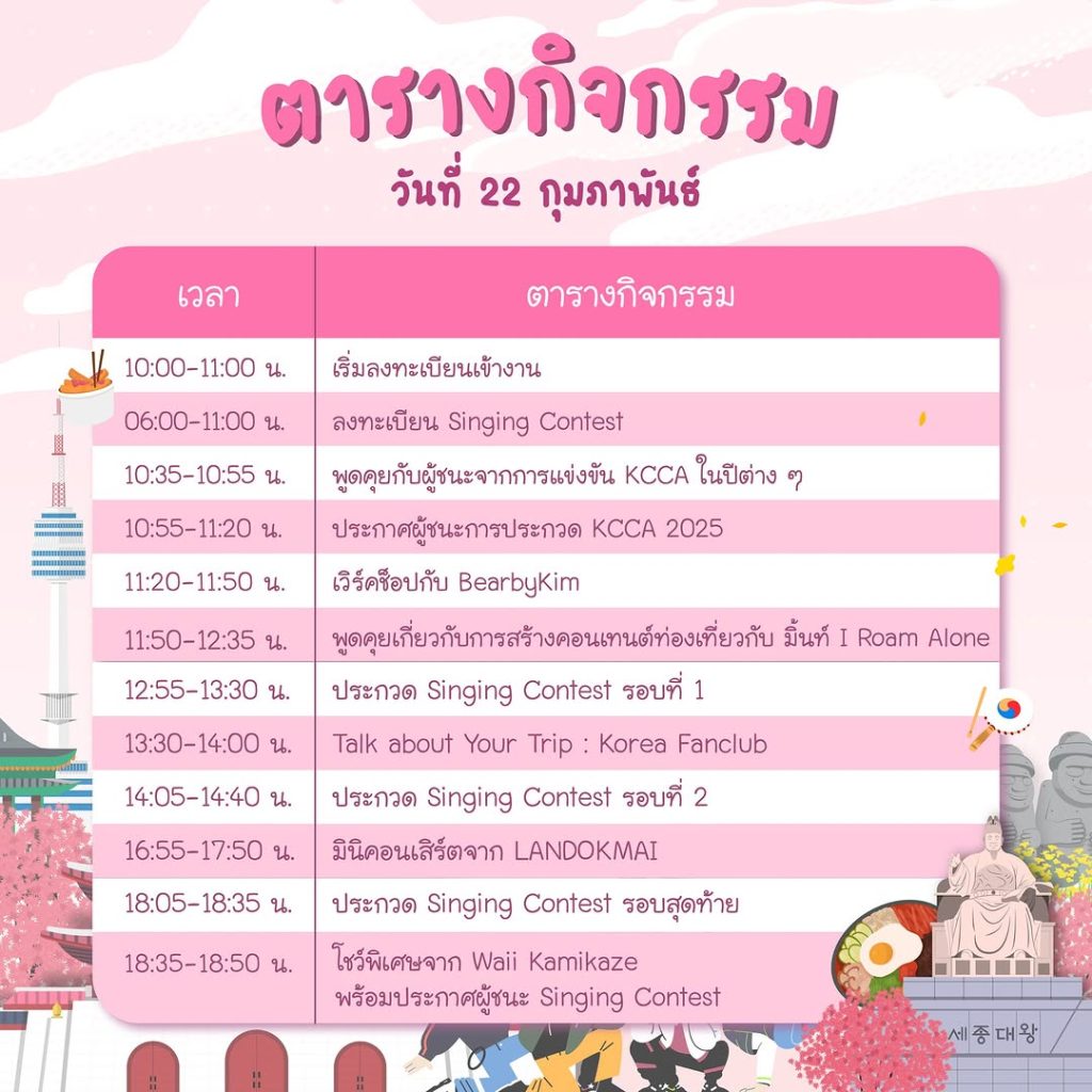 ตารางกิจกรรมวันที่ 22 กุมภาพันธ์ 2025 - งาน Love Korea 2025