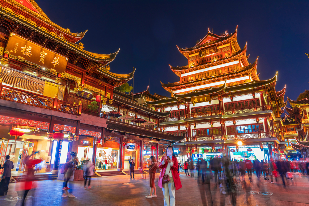 The famous Yu Garden pedestrian street in Shanghai