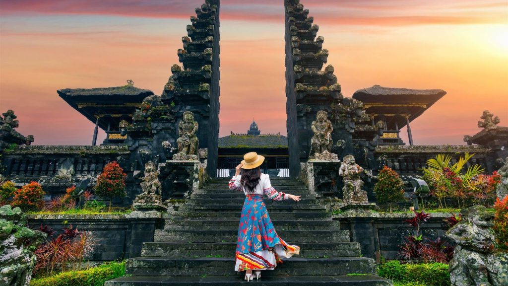 Women standing at Besakih Temple in Bali, Indonesia.