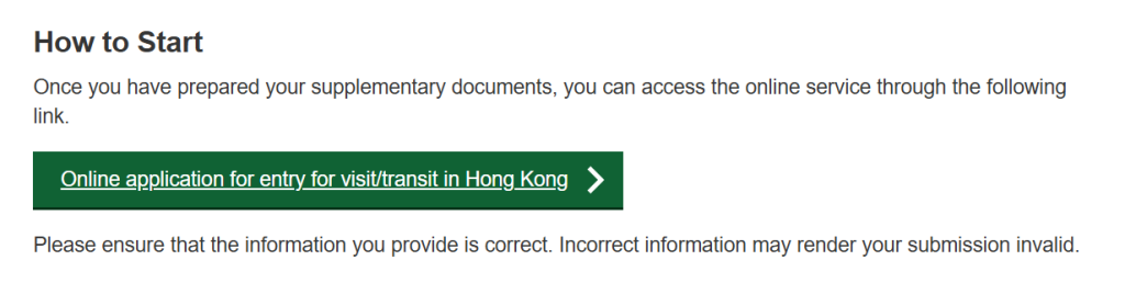 Giao diện đăng ký evisa Hong Kong bước 2 