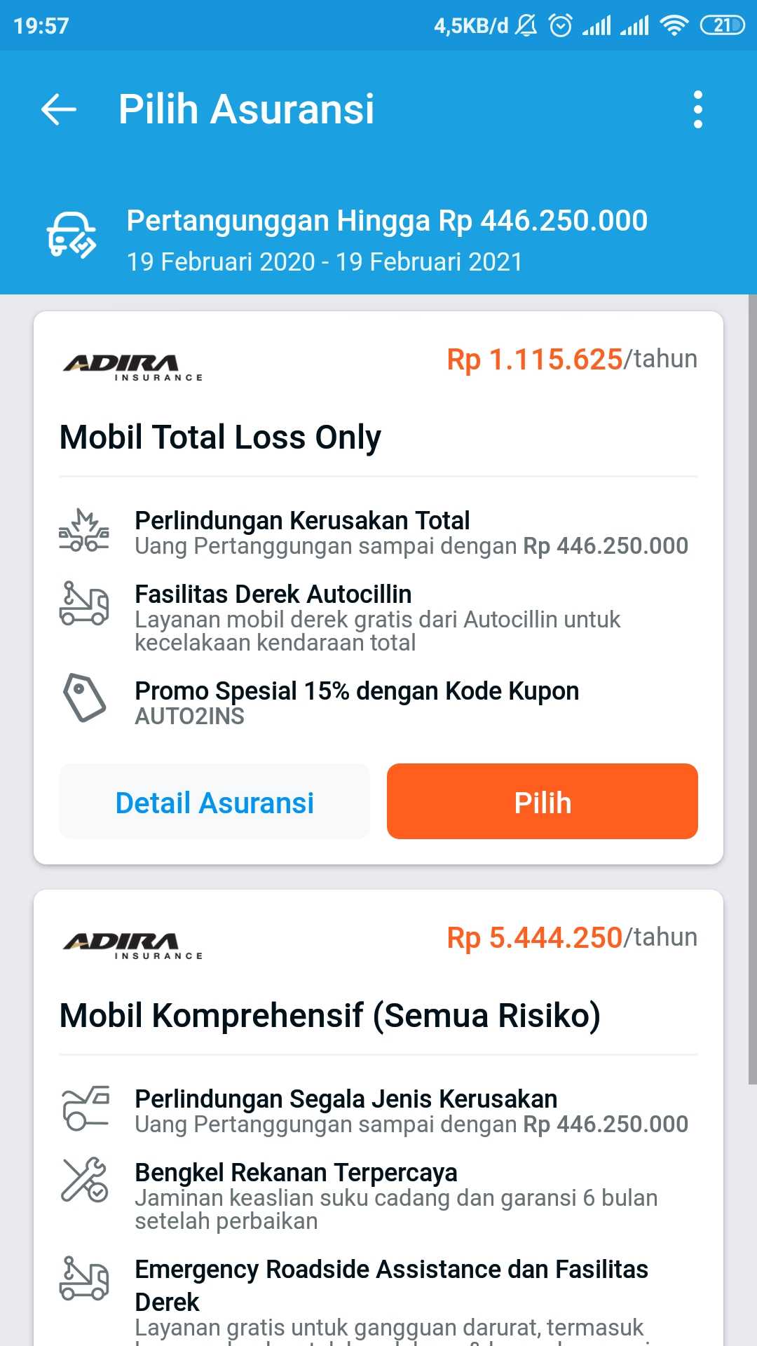 Langkah 6, Pilih Paket Asuransi