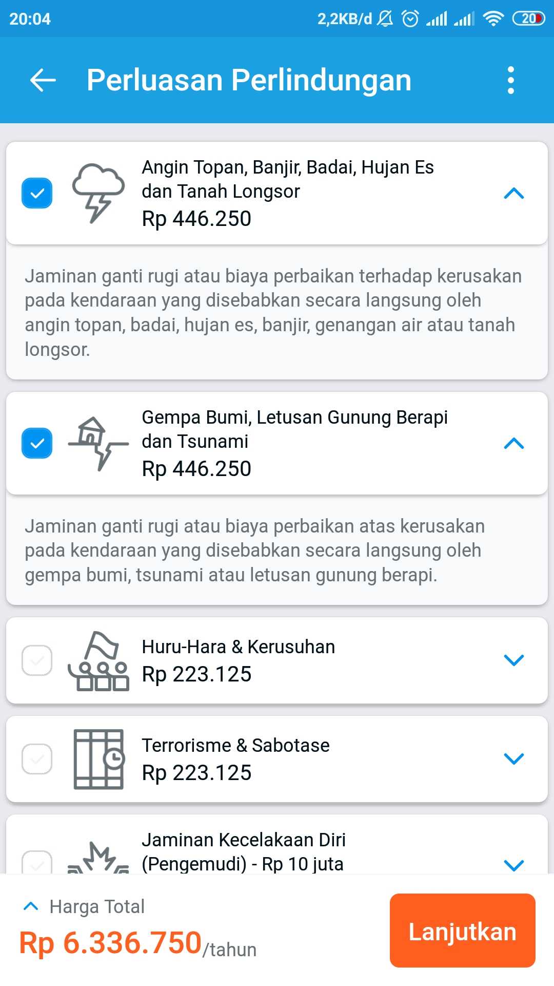 Langkah 7, Tambahkan Perluasan Perlindungan Asuransi