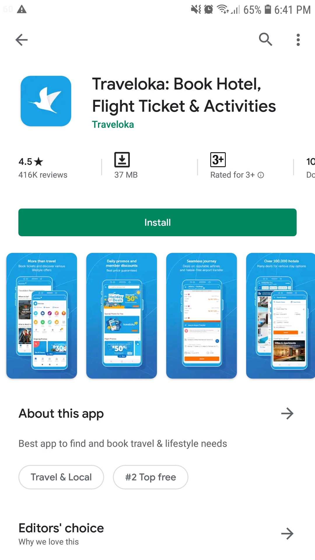LAngkah 1, Unduh Aplikasi Travloka di Google App Store