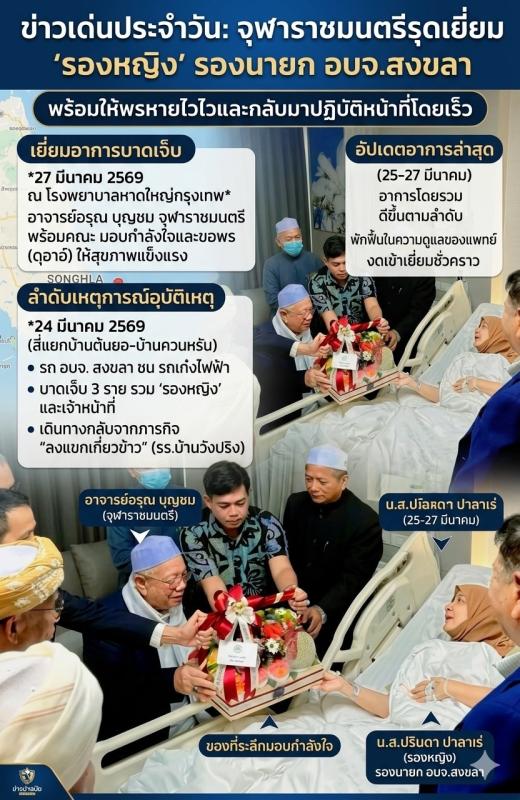 จุฬาราชมนตรีรุดเยี่ยม &ldquo;รองหญิง&rdquo; รองนายก อบจ.สงขลา หลังประสบอุบัติเหตุรถชน พร้อมอำนวยพรให้หายป่วยไวไว
