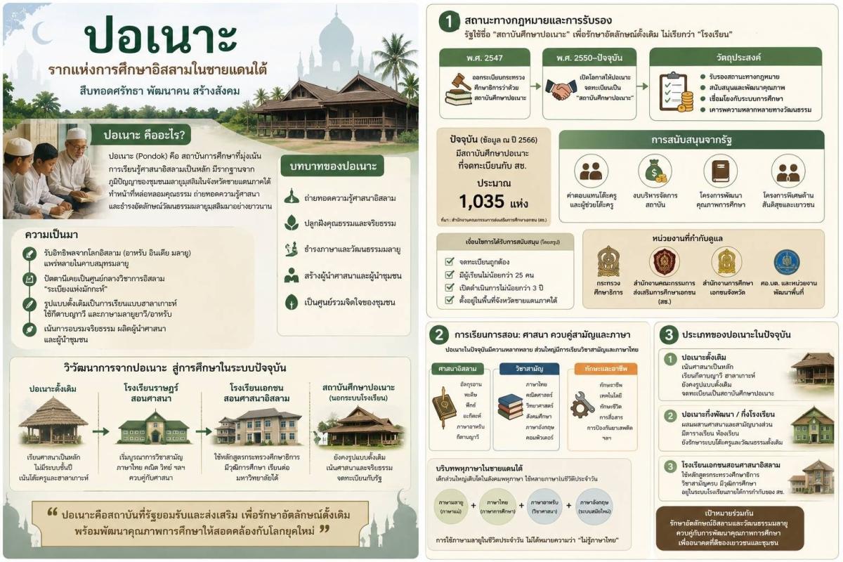 ปอเนาะ: รากเหง้า วิวัฒนาการ และบทบาทในสังคมชายแดนใต้ บทความวิชาการว่าด้วยพัฒนาการ อัตลักษณ์ และมิติความมั่นคงของสถาบันศึกษาปอเนาะ 