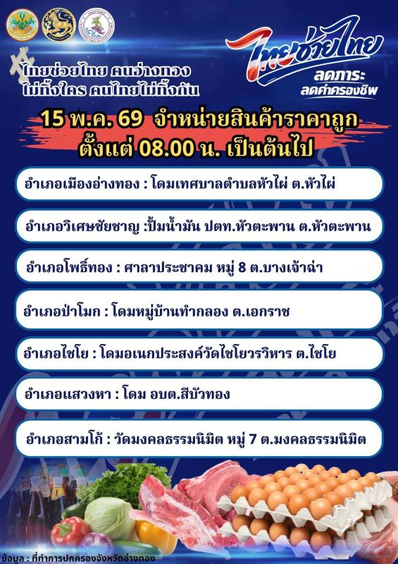 >>> มาตามนัดแล้วจ้า  "ไทยช่วยไทย คนอ่างทองไม่ทิ้งใคร คนไทยไม่ทิ้งกัน"   ❗️ครั้งที่ 3 ศุกร์ที่ 15  พ.ค.นี้  เวลา  08.00 น. เป็นต้นไป ตามสถานที่ด้านล่าง? <<<