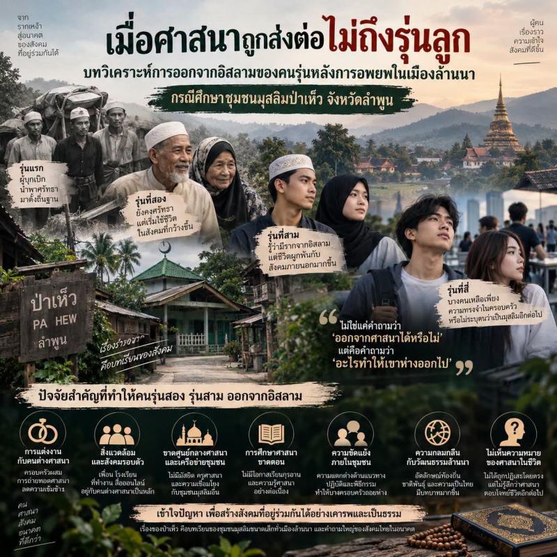 การออกจากอิสลามของคนรุ่นหลังการอพยพในเมืองล้านนา กรณีศึกษาชุมชนมุสลิมป่าเห็ว จังหวัดลำพูน