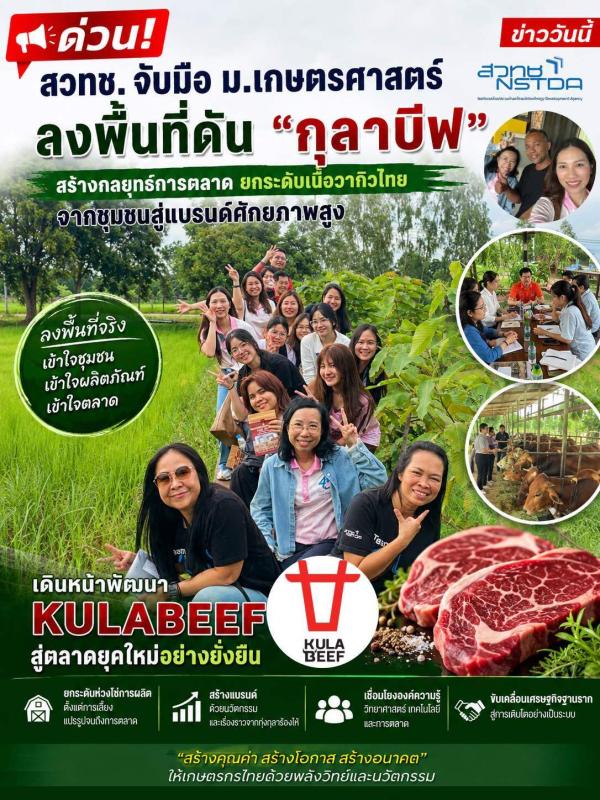 สวทช. จับมือ ม.เกษตรศาสตร์ ลงพื้นที่ปทุมรัตต์ เดินหน้าดัน &ldquo;KULABEEF&rdquo; สู่ตลาดยุคใหม่ สร้างกลยุทธ์การตลาด ยกระดับเนื้อวากิวไทยจากชุมชนสู่แบรนด์ศักยภาพสูง