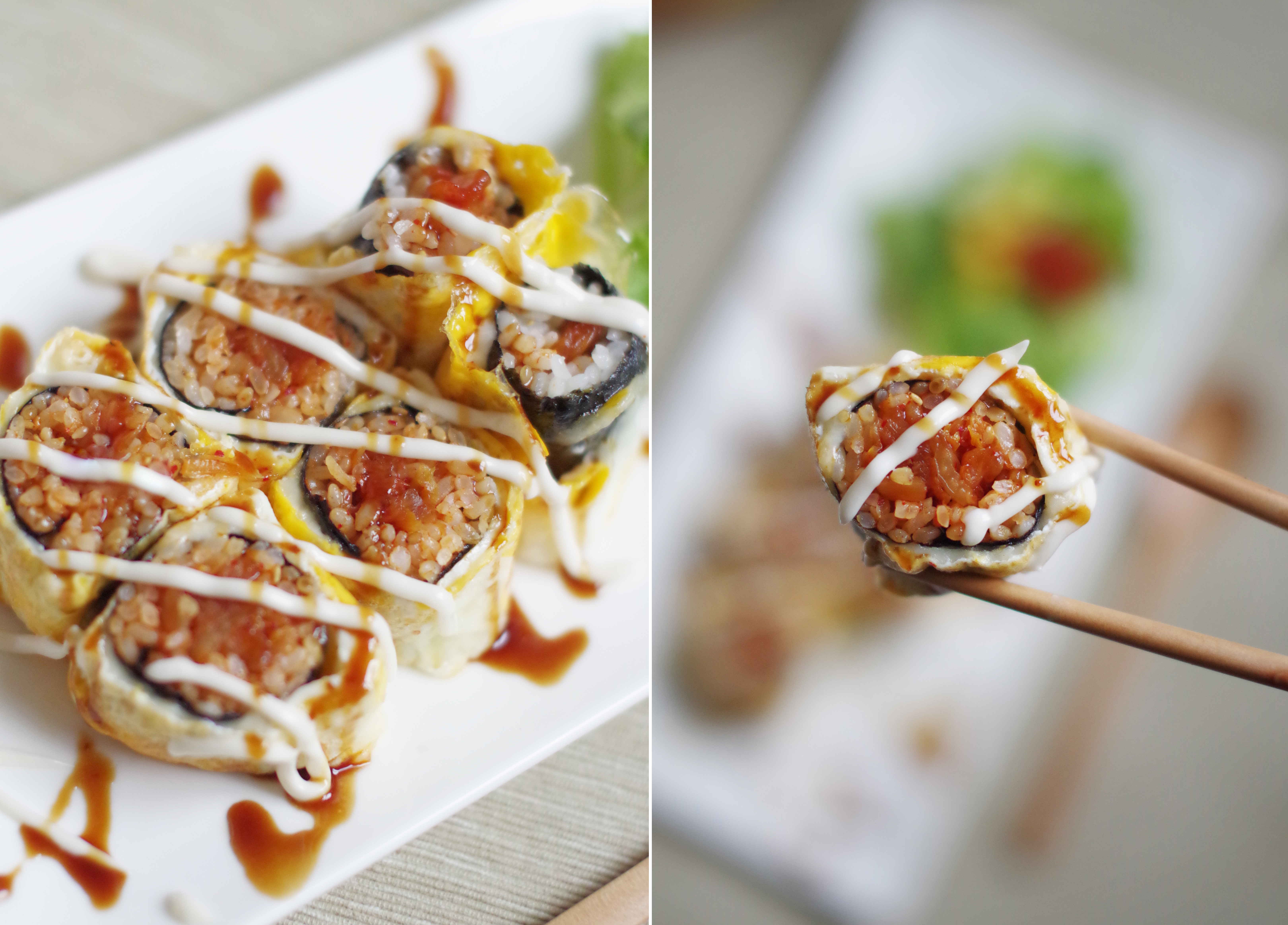 在家也能做出韩式餐厅的美味～6步自制拉丝韩式泡菜蛋手卷