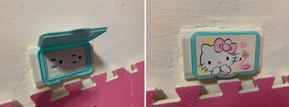 盒蓋可粘在閒置的電插座。